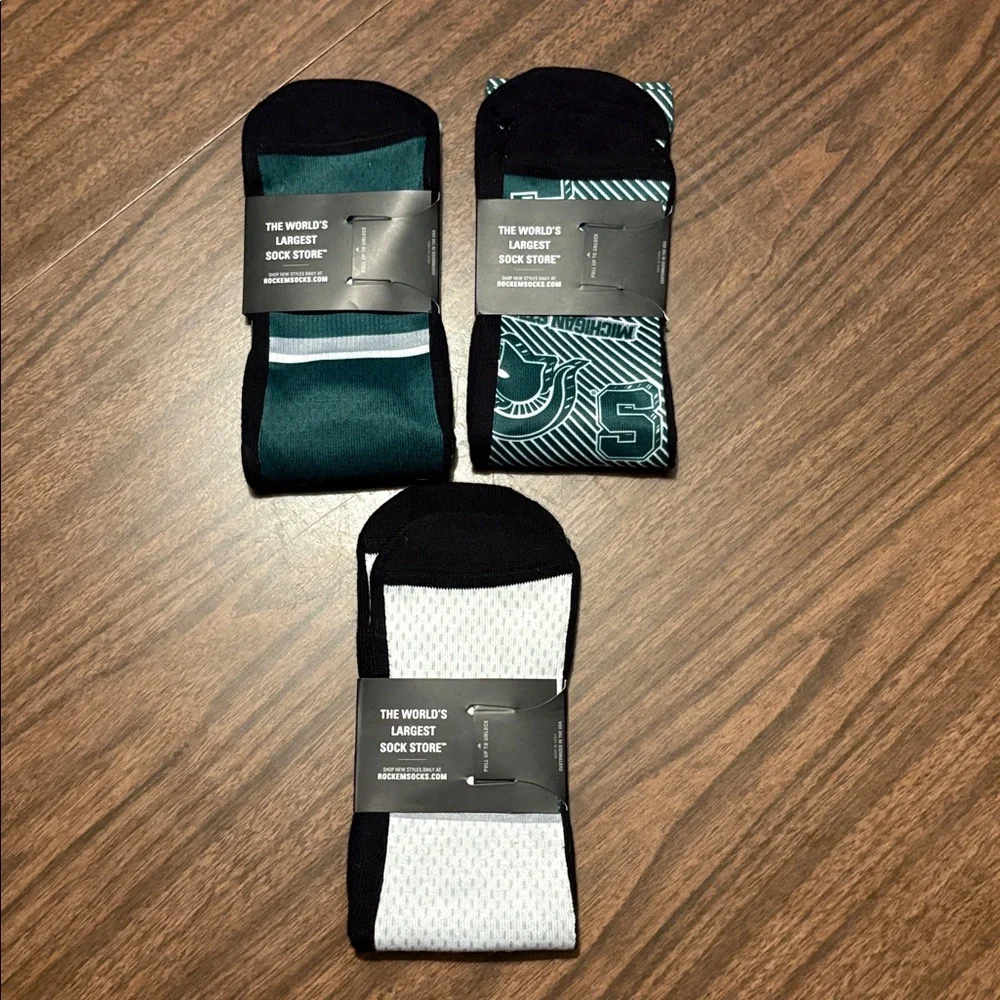 NEW Rock 'Em Socks MSU Large XL Lot of 3 Spartans